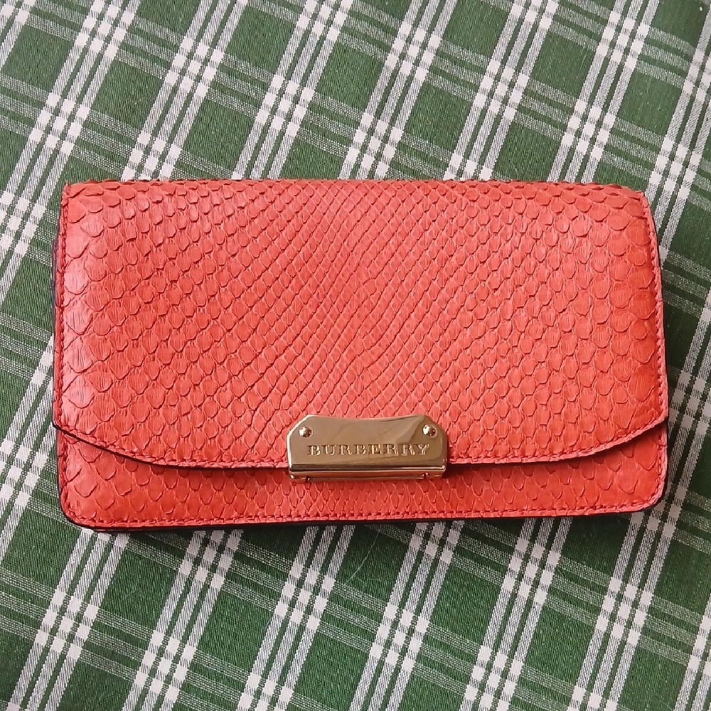 Burberry Orange Snakeskin Wallet / Clutch